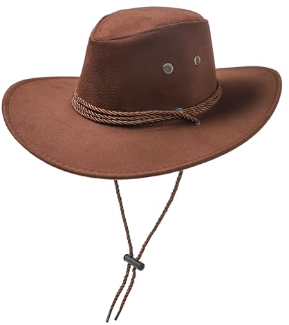 Cowboy Hat Dark Brown Sun Cap Faux Felt Leather Suede Fancy Dress Party Cowgirl Costume Outfit Western Travel Outdoor Sun Protection Mens Womens