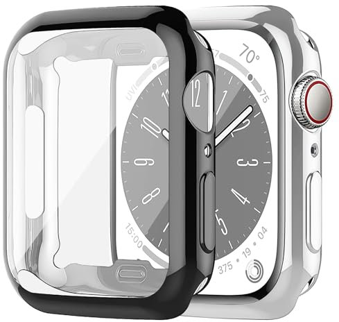 SOLOLUP 2 Pezzi Cover Compatibile con Apple Watch Series 9 Series 8 Series 7 45mm Custodia Protettiva，Cover Morbide TPU Protezione Completa Antiurto per iwatch Series 45mm Custodia，Nero/Argento