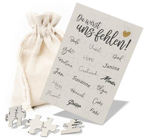 Creatastic® - Süßes Puzzle Abschiedskarte Kollegen zum Unterschreiben [24-teilig mit Säckchen] DIN A5 | Karte Abschied Kollegin | Abschied Kollege | Abschied Kollegin | Abschiedsgeschenk Kollegen