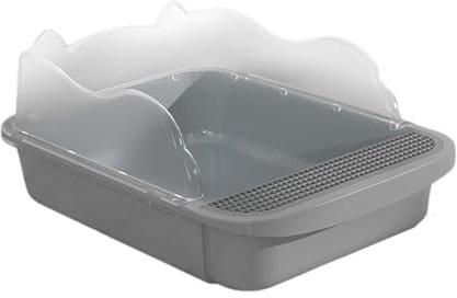 perfk Cat Litter Tray Sifting Litter Boxes Cats Potty Toilet Semi Enclosed Extra Large Cat Sand Box Kitten Litter Pan Container, Gray