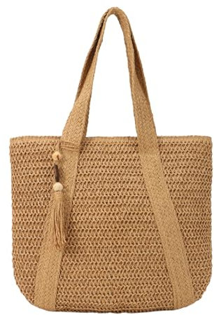 GOKTOW Grand sac de plage en paille pour femmes,Sacs à main en raphia,Sac à bandoulière tissé pour les vacances d'été
