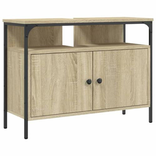 vidaXL Armoire Lavabo de Salle de Bain, Placard sous Vasque avec Porte, Meuble de Rangement, Organisateur de Toilette Intérieur, Chêne Sonoma