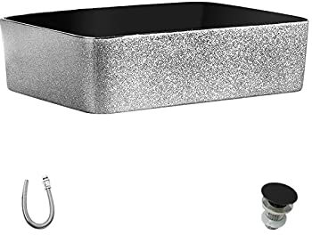 Lavabo Sur Pied En Céramique Rectangulaire Brillant Noir À L'Intérieur D'Un Trou Sur Pied Lavabo De Salle De Bain Domestique Lavabo D'Art De Grande Capacité Avec Distributeur D'Eau 48 * 37 * 14 Cm