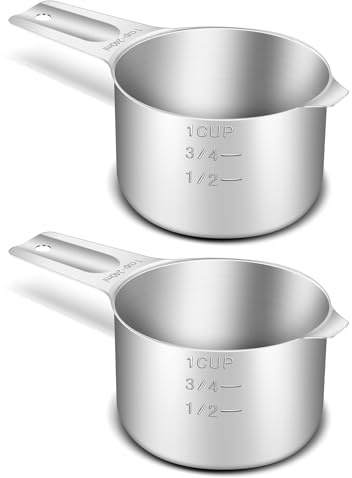 2 x 1-cup measuring cups (240ml, 8oz), 18/8 stainless steel (304) | Precise, food grade, rust-free, sturdy and durable, dishwasher safe