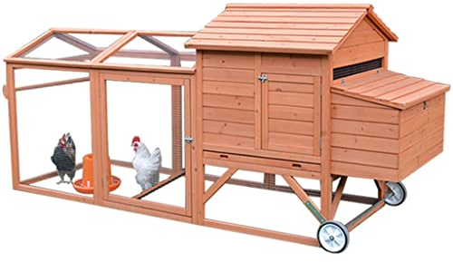 WYRMB 98 Zoll mobiler Hühnerstall, Hühnerstall, Kaninchenstall, Outdoor-Hühnerstall, hölzerner Geflügelkäfig mit herausnehmbarem Nistkasten (braun, 248 x 90 x 113 cm)