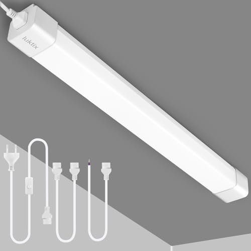 luktix Feuchtraumleuchte LED 150cm| 45W LED Röhre mit Kabel und Stecker| IP66 Wasserfest Wannenleuchte | 5000k Kaltlweiß Feuchtraumlampe | Kellerlampe für Werkstatt Garage Küche Büro