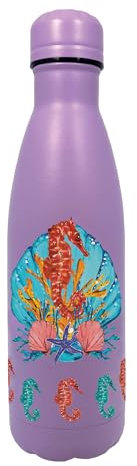 NatureVac - Seepferdchen von Deluxebase Edelstahl Tierwasserflasche 500ml, BPA-freie Thermo-Vakuum-Isolierflaschen, wiederverwendbar und auslaufsicher für Fitnessstudio, Reisen, Sport, Schule