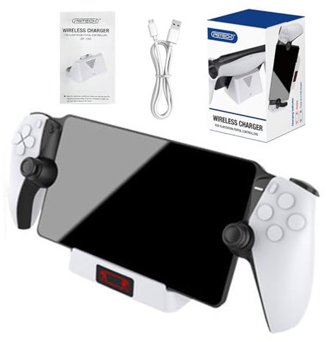 Peppy Station de charge pour PS5 Protal, chargeur Protal avec lumière RVB réglable, station de charge rapide 2H, indicateur LED, protection intelligente sûre, station de charge sans fil portable