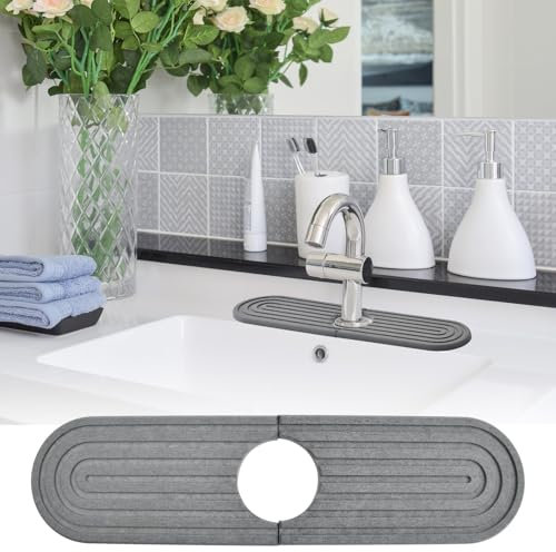 volumoon Tapis pour Robinet de Cuisine, Tapis Evier Cuisine Anti-éclaboussures en Diatomite, Tapis D'évier Porte Eponge Plateau en Pierre Absorbant l'eau Et Séchant Rapidement - Gris