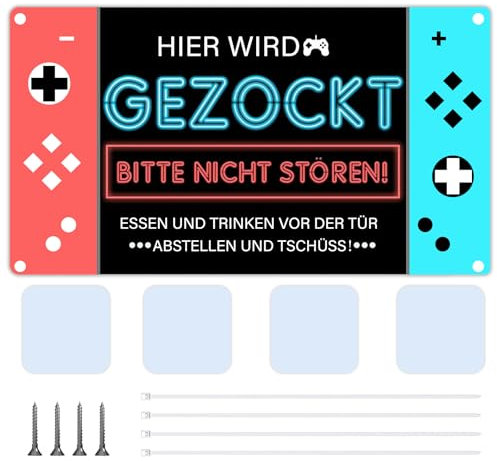 Mooshy Hier Wird Gezockt Metallschild, Gaming Zimmer Deko Schild Zocker Geschenkidee Deko mit Stanzung Geschenke für Gamer mit Klebepads und Schraube, Sachen für Teenager Jungs Zocker