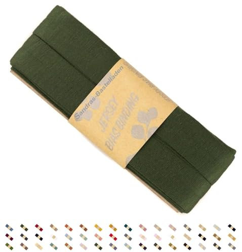 Sandras-Bastelladen Jersey Schrägband/Einfassband elastisch & gefalzt 3m x 20mm - 100% Viskose Army Grün