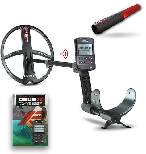 XP Metal Detectors Deus II - Pack avec disque FMF de 34x28cm et pinpointer MI-6 - Étanche et entièrement sans fil - avec télécommande et canne S-Telescopic (DEUS2-34FMFRCEA + MI-6)
