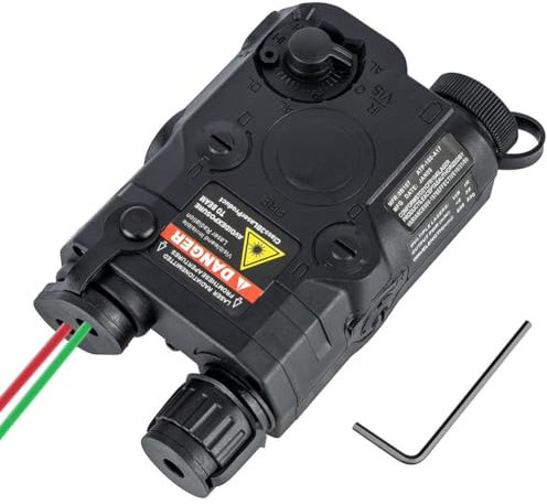 Airsoft PEQ-15 PEQ Box Battery Box Case,Tactical Red and Green Light Ray Indicator(Black)