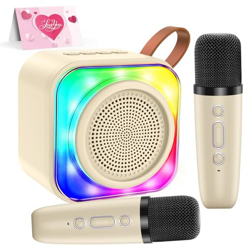 Macchina Karaoke per Bambini con 2 Microfoni Wireless - Microfono Bluetooth, Altoparlante Portatile, Cambio Voce, Luci LED, Giocattolo Musicale per Ragazze e Ragazzi, Regalo per Compleanni e Natale
