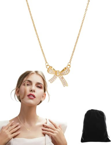 UYRVAPE Damen Kette - Gold Schleifenkette18K, Gold dünne Kette Fliege Halskette, exquisite modische moderne Anhänger-Schleifein Schleifenform. Schönes Geschenk für Damen und Mädchen