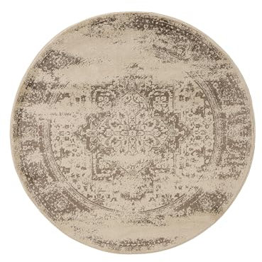 benuta Basic Teppich Suki - Creme/Braun 160 cm Rund - Kunstfaser - Rund & im Style: Vintage, Orient Style - Pflegeleicht für Wohnzimmer Schlafzimmer