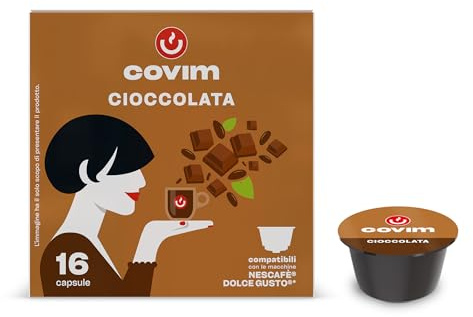 Covim Caffè - Capsule per Bevanda al Gusto di Cioccolata, Preparato Solubile, 48 Capsule Monodose (3x16 pz), Compatibili con Nescafé Dolce Gusto, Senza Glutine