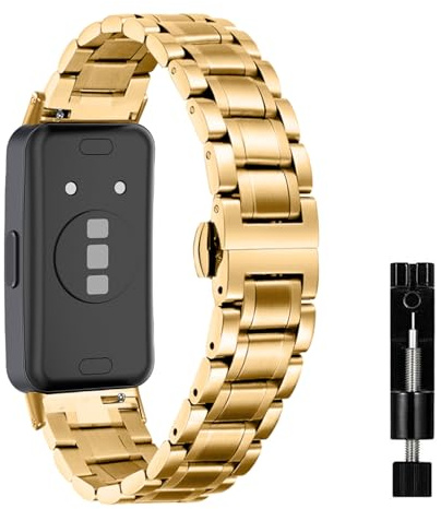 MiKoyi Armband Kompatibel mit Huawei Band 10/9 / 8, Ersatzbänd Edelstahl Metall Armband Uhrenarmband Wasserdicht Verschleißfest für Huawei Band 10/9 / 8, Gold