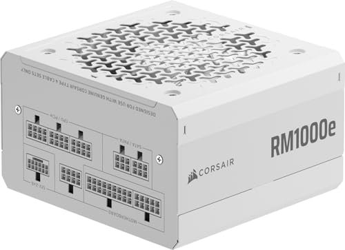 CORSAIR RM1000e (2025) Fuente de Alimentación ATX Totalmente Modular de Bajo Ruido con Cable 12V-2x6 – Compatible con ATX 3.1 y PCIe 5.1, Eficiencia Cybenetics Gold, Condensadores a 105°C – Blanco