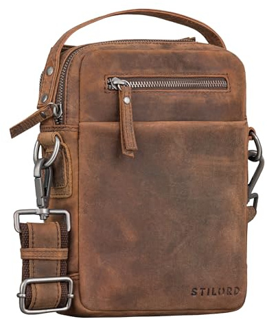 STILORD Byron Elegante Umhängetasche Herren Klein Leder für Tablet 8,3 Zoll - Ideal als Männer Crossbody Bag Echtleder Herrentasche zum Umhängen mit vielen Fächern Farbe:eichen - braun