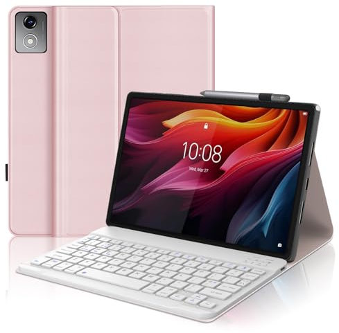 IVEOPPE Keyboard Case for Lenovo Tab K11 Plus 11.4 inch, Case Keyboard for Lenovo Tab K11 Plus 11.4'', Cover with Magnetically Detachable Keypad, Pink