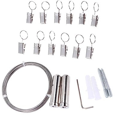 Amosfun Edelstahl Wäscheleine mit Wäscheklammern Gardinenclips Windfester Wäscheschlaufe Multifunktionale Wäscheleine für Drinnen und Draußen