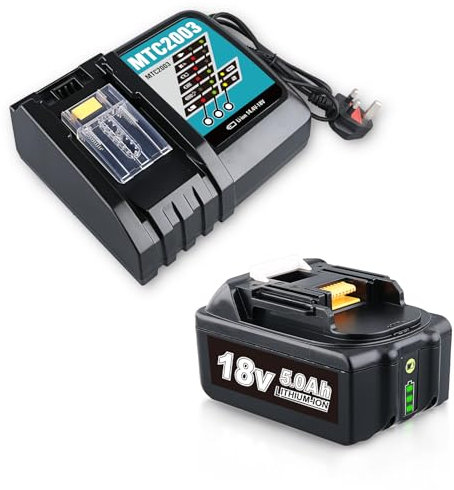 18V 5.0Ah BL1850B Li-ion and DC18RC 14.4V-18V Li-ion Charger Replacement for Makita Battery and Charger Compatible with Makita 18V Battery Cordless Power Tools