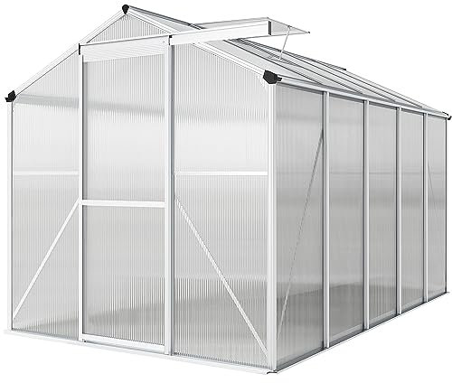 XEMQENER 10x6 FT Polycarbonate Greenhouse, Large Garden Greenhouse with Sliding Door and Ventilation Window, Aluminum Frame Walk-in Greenhouses for Plant, Flower, Vegetable, 190x313x183 cm