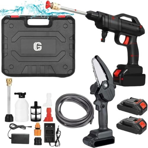 Cecaro Group – Set Mini Motosega a Batteria 4” + Idropulitrice 48V Max 90 Bar – Valigetta e Doppia Batteria Incluse
