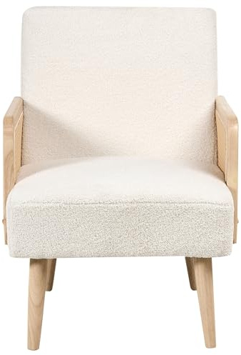 Beliani Retro Living Room Armchair Fabric Boucle Upholstery Viennese Braid Armrests Off-White Hojby