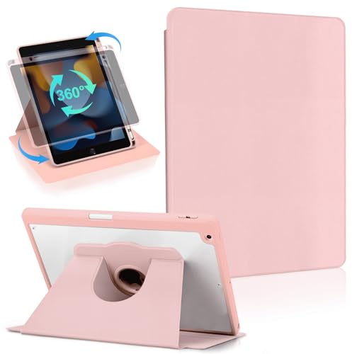 Koze Rotierende Hülle für iPad 10,2 Zoll iPad 9. 8. 7. Generation 2021 2020 2019 mit Stifthalter, 360 Grad Drehbare Schutzhülle Acryl, Transparente Rückseite Stoßfeste,Auto Wachen/Schlafen (Roségold)