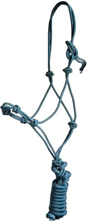 JF-Reitsport Knotenhalfter-Set mit 4 Knoten, Seilhalfter mit 280 cm Führstrick, Größe Full, (Dunkelgrün)