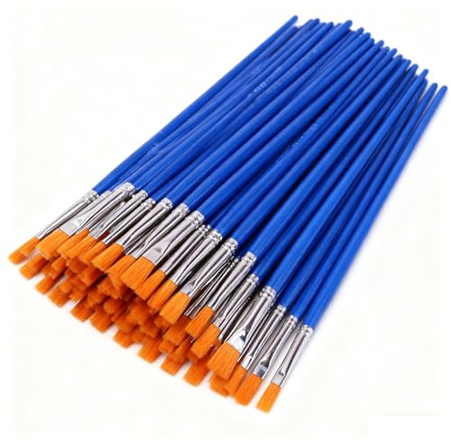50-Pack Flat Paint Brushes for Acrylic Oil Painting Bulk Art Brushes for Canvas Wood Art Artists Adults Beginners