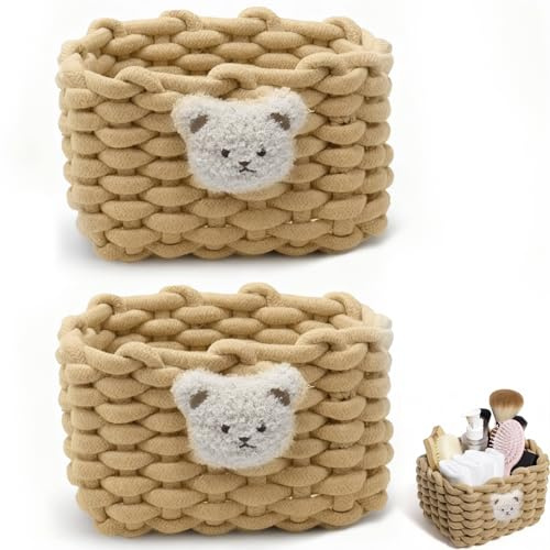 CHUANFU 2 Pièces Paniers de Rangement en Corde Coton, Petit Panier Tressé