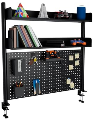 Boltmol Clamp on 2 Tier Desk Shelf,Black 100CM, Desktop Organizer With Pegboard, Countertop Storage Bookcase For Home, Office Or Dorm