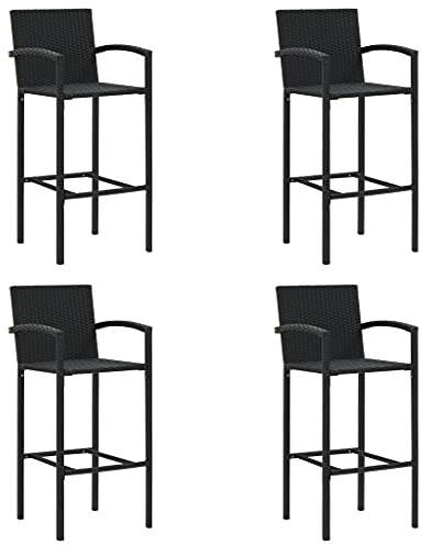 Yunovire Barhocker 4 STK., Schwarz Poly Rattan, Modernes Design, UV-beständig, 52x56x118 cm, für Küche, Terrasse und Garten, Langlebige Outdoor-Möbel