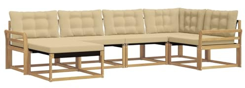 vidaXL Outdoor-Sofagarnitur mit Kissen 6 pcs Weiß und Beige, Garten-Sofa-Set, modernes Outdoor-Lounge, strapazierfähige Möbel, witterungsbeständiger Sitzplatz zum Entspannen