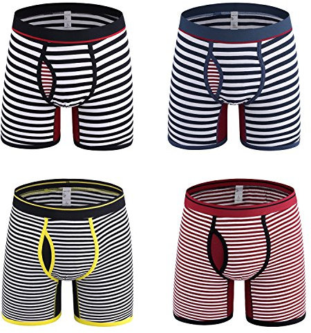 Nuofengkudu Uomo 4 Pack Boxer Mutande Striscia Print Pantaloncini Sportivi Traspiranti Elasticizzato Shorts Gamba Lunga Intimo Regalo Underwear Boxers-1 Dimensione XL
