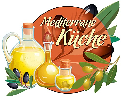 Wandtattoo Küche Mediterrane Küche mit Öl und Oliven Küchentattoo für Wand und Schränke farbiges Wandsticker selbstklebend (37x30cm)