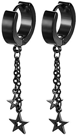 JewelryWe Schmuck Damen Herren Creolen Ohrringe mit Stern Pentagramm Ohrhänger Edelstahl Ohrstecker Ohrpiercing Silber Gold Schwarz
