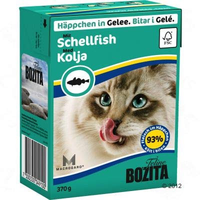 Bozita Chunks in Jelly Mega Pack Getreidefreies komplettes Nassfutter für stärkeres Immunsystem, klarere Sicht, glänzender und weicher Fell – Haddock 32 x 370 g