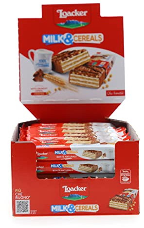 Loacker - Choco And Milk Cereals - Barrette al Cioccolato al Latte con Ripieno di Cialde Wafer, Crema al Latte e Crispies di Cereali - Merenda e Snack - 1 Confezione da 30 Barrette