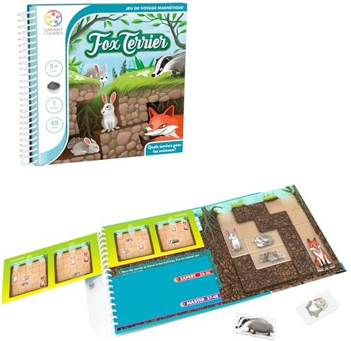 SmartGames - Fox Terrier - Jeu de Réflexion Magnétique pour Voyage - 48 Défis de Niveau Facile à Difficile - Une Aventure Souterraine - Livret de Poche - 1 Joueur - pour Enfants Dès 5 Ans