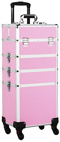 Yaheetech Valise Maquillage 4 en 1 Mallette de maquillage Trolley à Maquillage Bijoux et Cosmétique Beauty case Grande Rangement pour Voyage Verrouillable avec Roulettes Rose