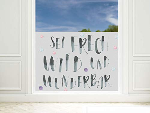 Sichtschutzfolie Kinderzimmer Junge Dinos, Fensterfolie Blickdicht, Milchglasfolie (Sei Frech Wild und Wunderbar, 80x57cm)