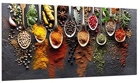 TMK - Plaque de protection en verre pour plaque de cuisson - 90 x 52 cm - Protection contre les éclaboussures - Plaque en verre - Décoration pour planche à découper - Épices