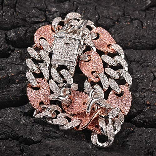 GYXYZB Bordstein Armband Mit Mix Farbe Hochwertige Hip Hop Kette Luxus Full Iced Out Schmuck Für Männer Frauen 20inch Mix Pink
