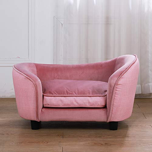 Getifun Haustier-Sofa-Bett, Samt-Couch mit waschbarem Kissen für kleine Hunde und Katzen, Grau (Pink)