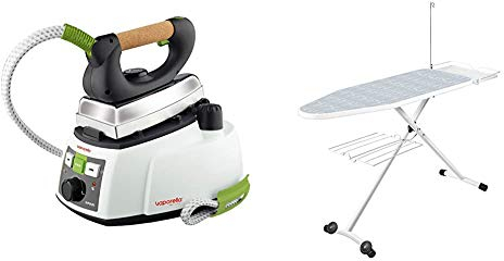 Polti Vaporella 535 Eco_PRO Ferro da Stiro a Vapore con Caldaia, Tappo di Sicurezza & FPAS0001 Vaporella Asse da Stiro Piano con Ruote di Trasporto, Supporto Porta Biancheria, 122 x 43.5 cm