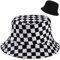 MengH-SHOP Fischerhüte Doppelseitig Reversibel Schwarz-weiß Karierter Druck Fischerhut Faltbarer Unisex Fishermütze für Wandern Camping Reisen Angeln (56-58cm)